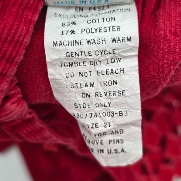 Vintage Toddletime JCPenney Red Corduroy Overalls Lattice Bib Size 2T - Picture 5 of 7